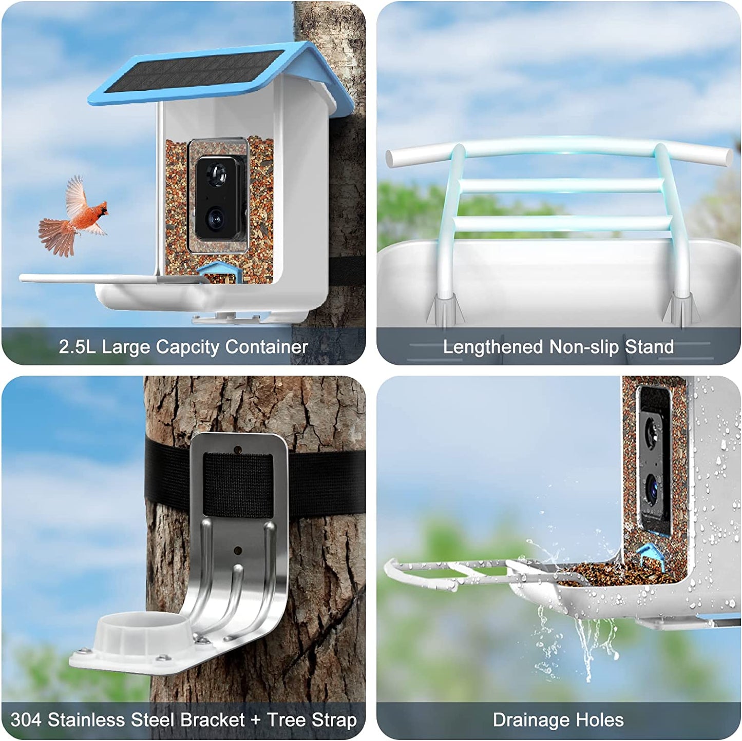 Smart Bird Feeder Camera - 1080P HD Camera Auto Capture Bird Videos & Solar Panel