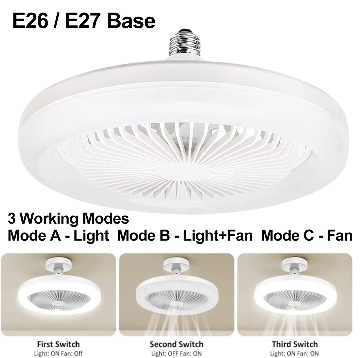 Socket Fan Ceiling with Light, Screw into Any Light Socket, with Remote Control