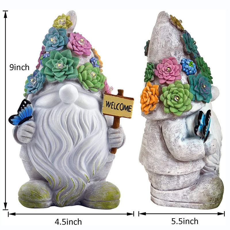 Solar Garden Gnome Statue - Succulent Plants