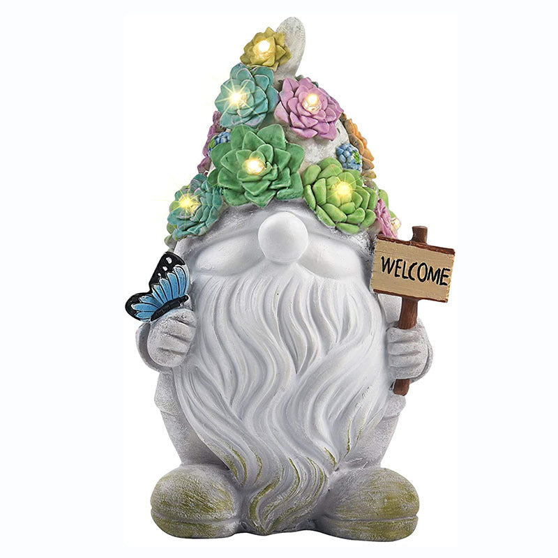 Solar Garden Gnome Statue - Succulent Plants