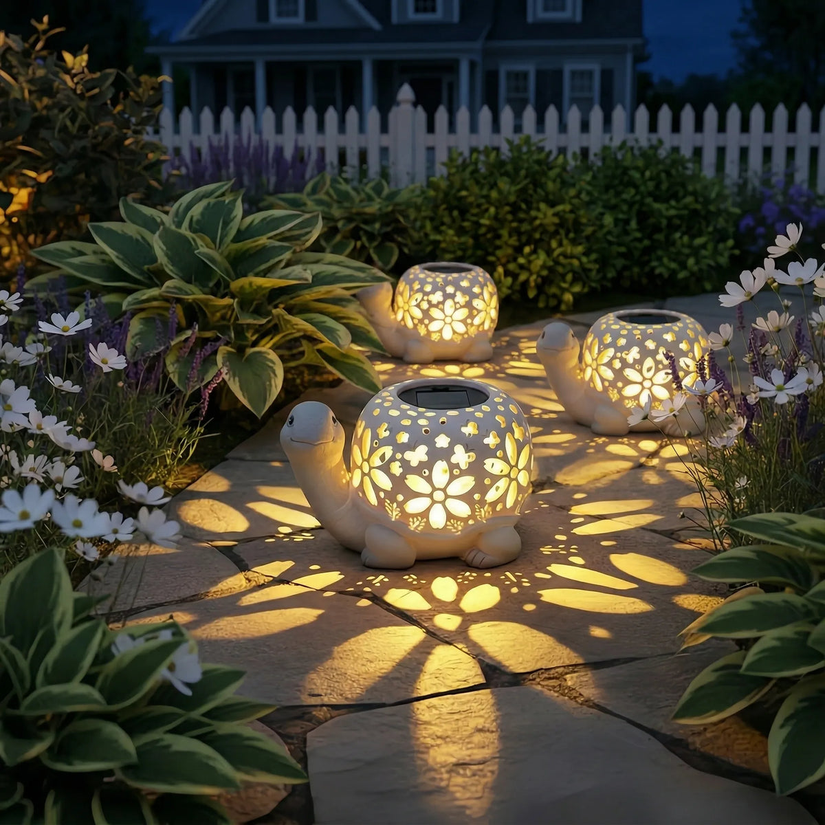 Turtle Glow Solar Garden Lantern With Floral Cutout Shell