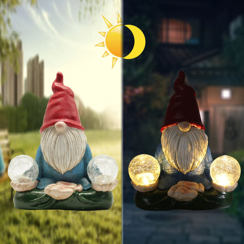 Solar Garden Gnome Statue - Meditation Crystal Ball