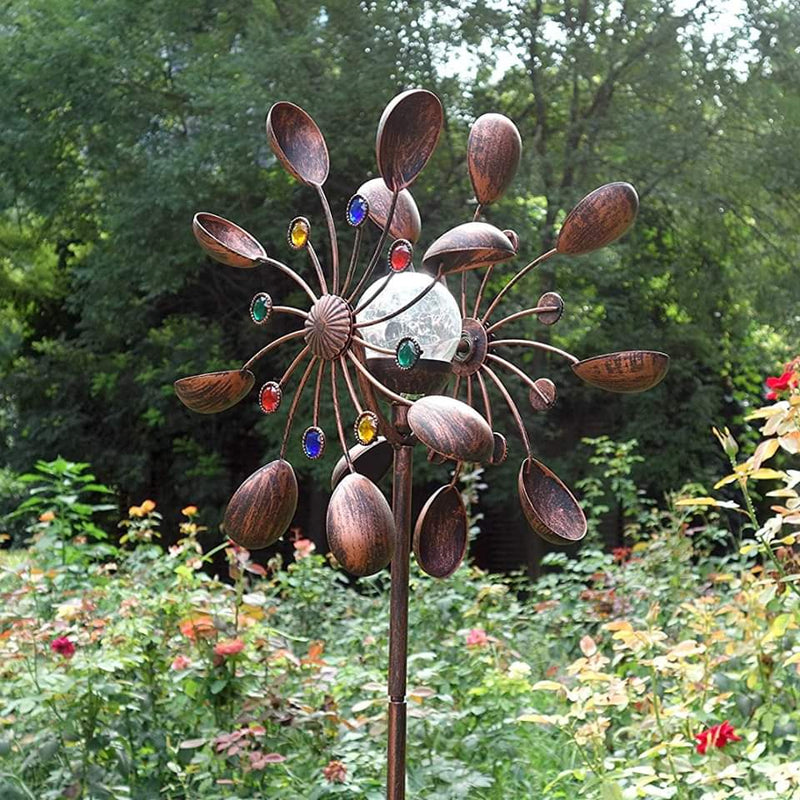 Solar Powered Glass Ball Wind Spinner