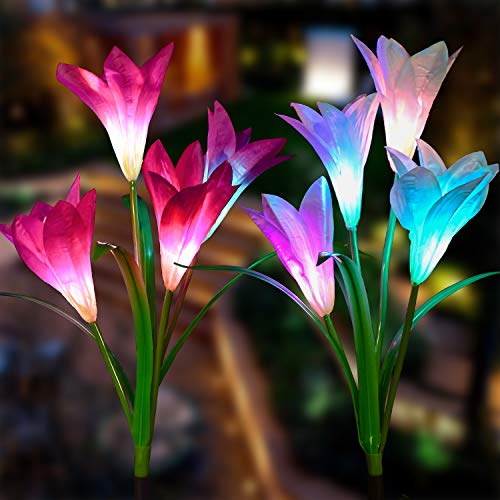 Solar Powered Lily Flower Light - 2 Pcs