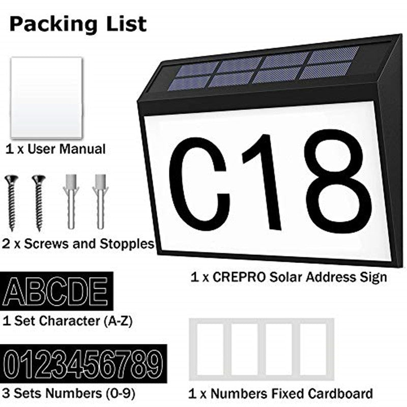 LED Solar House Number Light