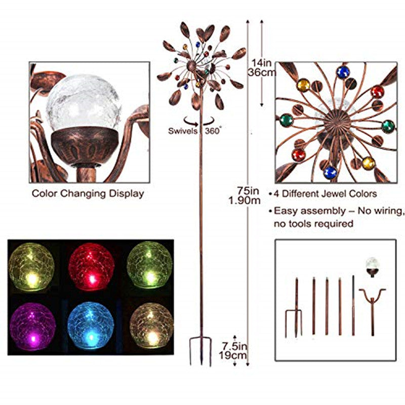 Solar Powered Glass Ball Wind Spinner