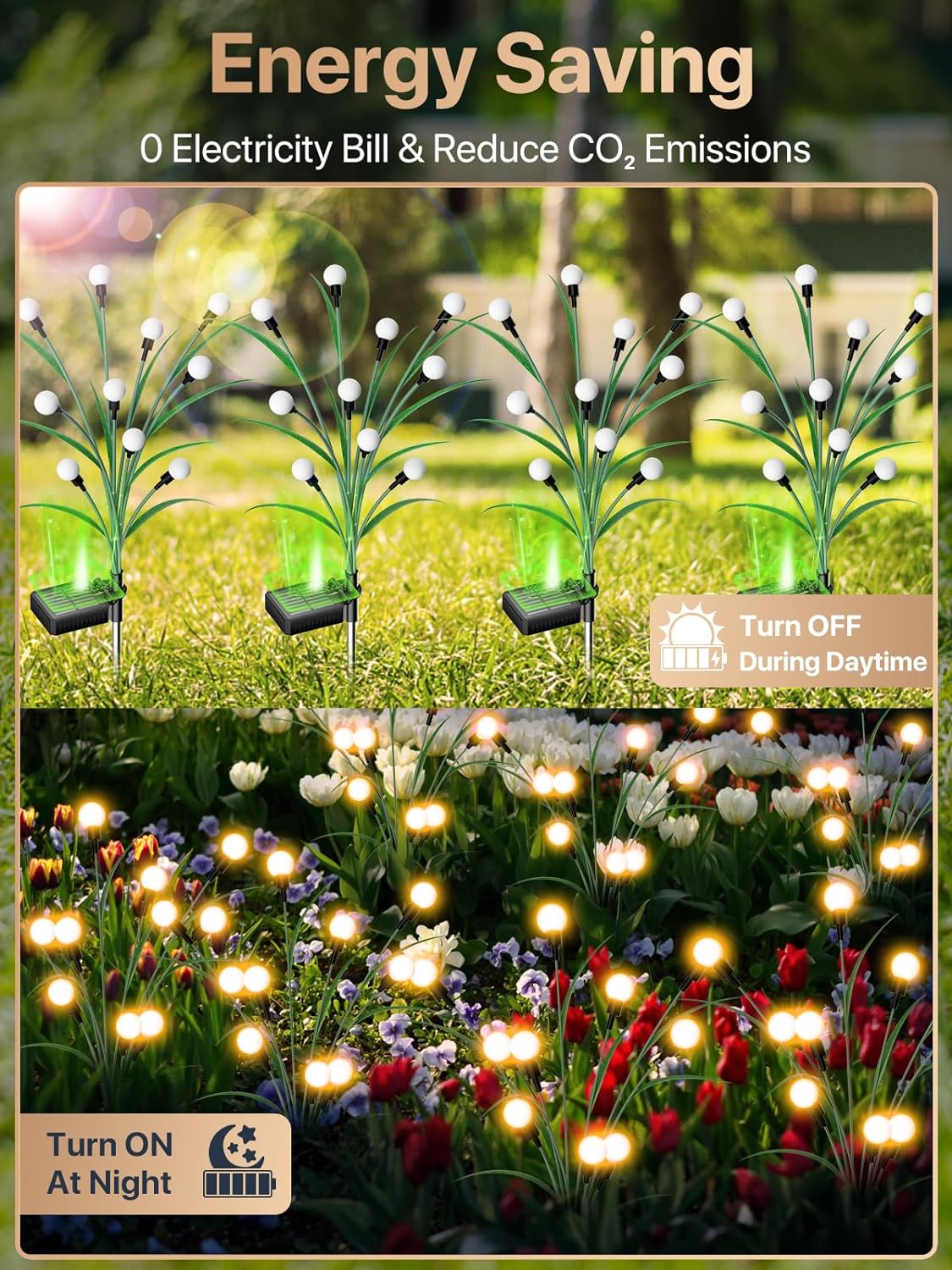 Solar Garden Lights - 2025 New Upgraded Leaf Design 10 LED Solar Firefly Lights