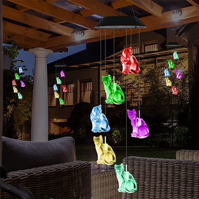 Cat Solar Wind Chimes Light