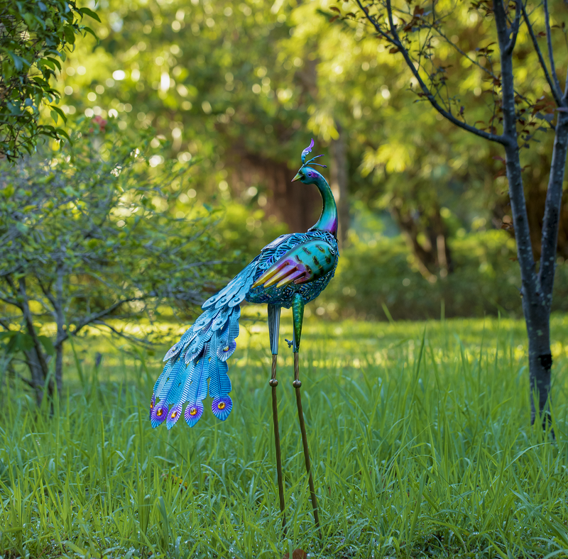 Solar Powered Majestic Peacock Garden Statue