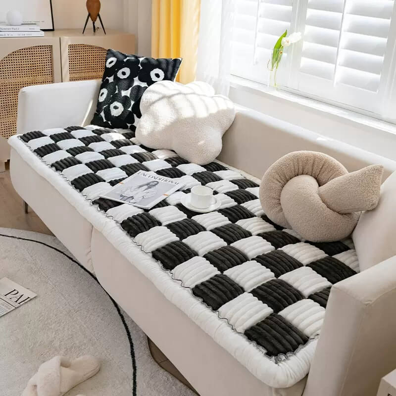 Creamy Checkered Square Pet Mat | Comfy Bed & Couch Cover For Your Furry Friend