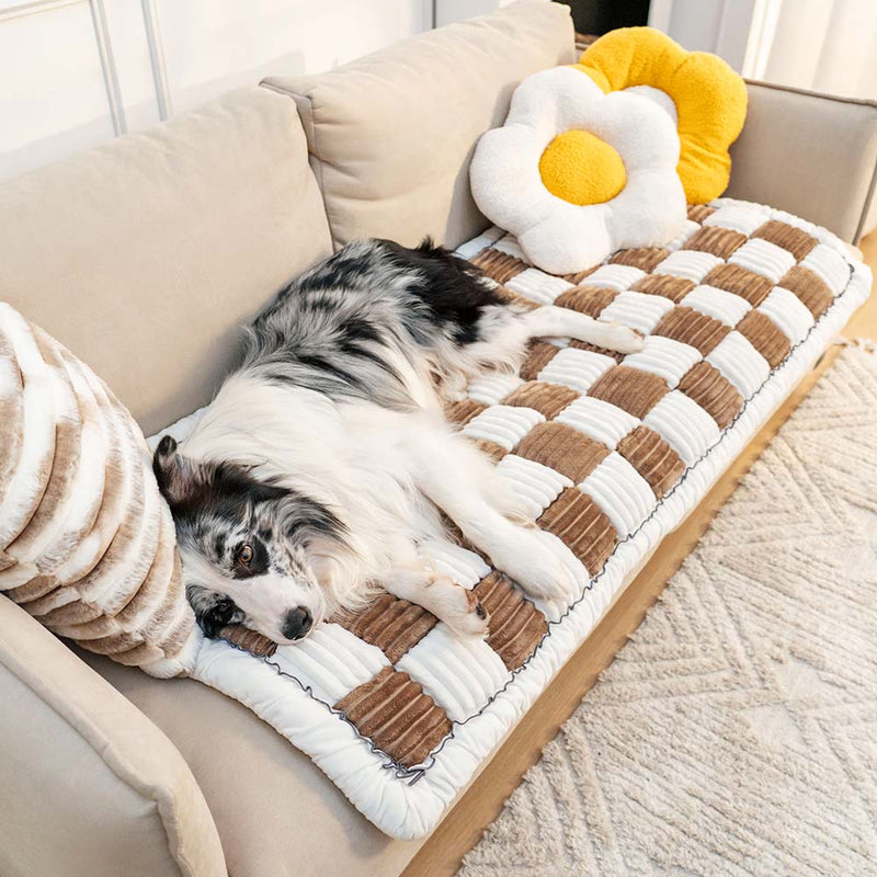 Creamy Checkered Square Pet Mat | Comfy Bed & Couch Cover For Your Furry Friend