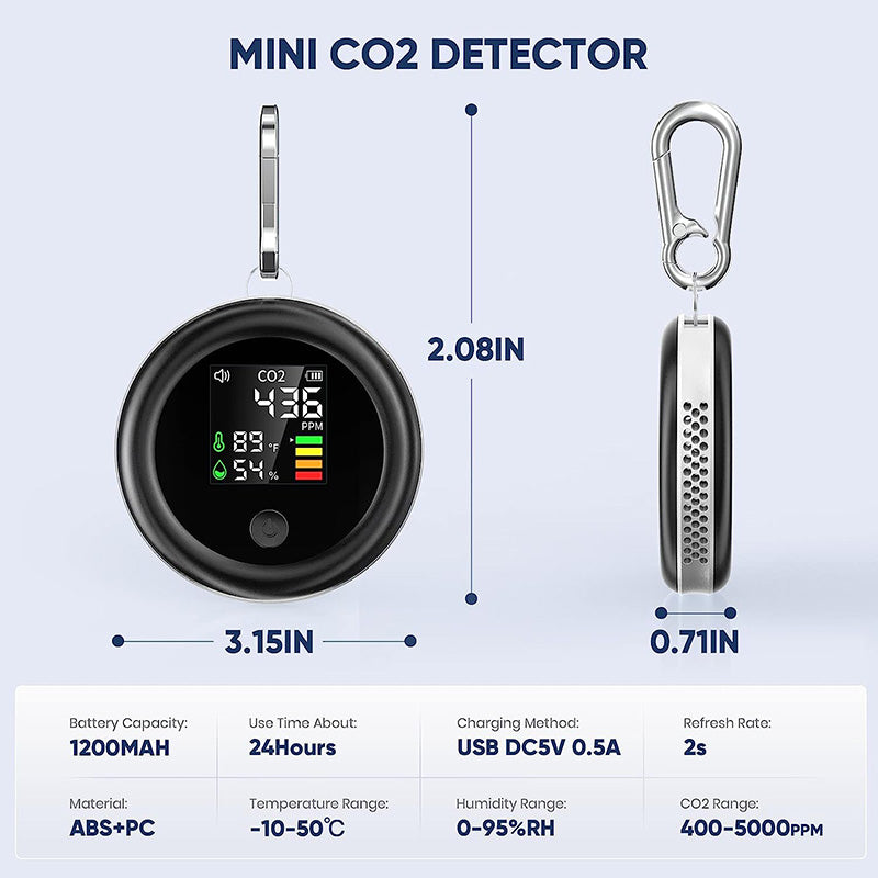Mini CO2 Detector - 3-in-1 Travel Carbon Dioxide Detector
