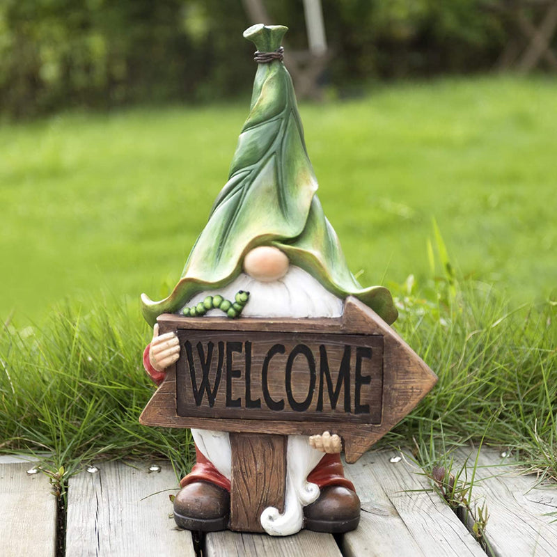 Solar Garden Gnome Statue - Welcome