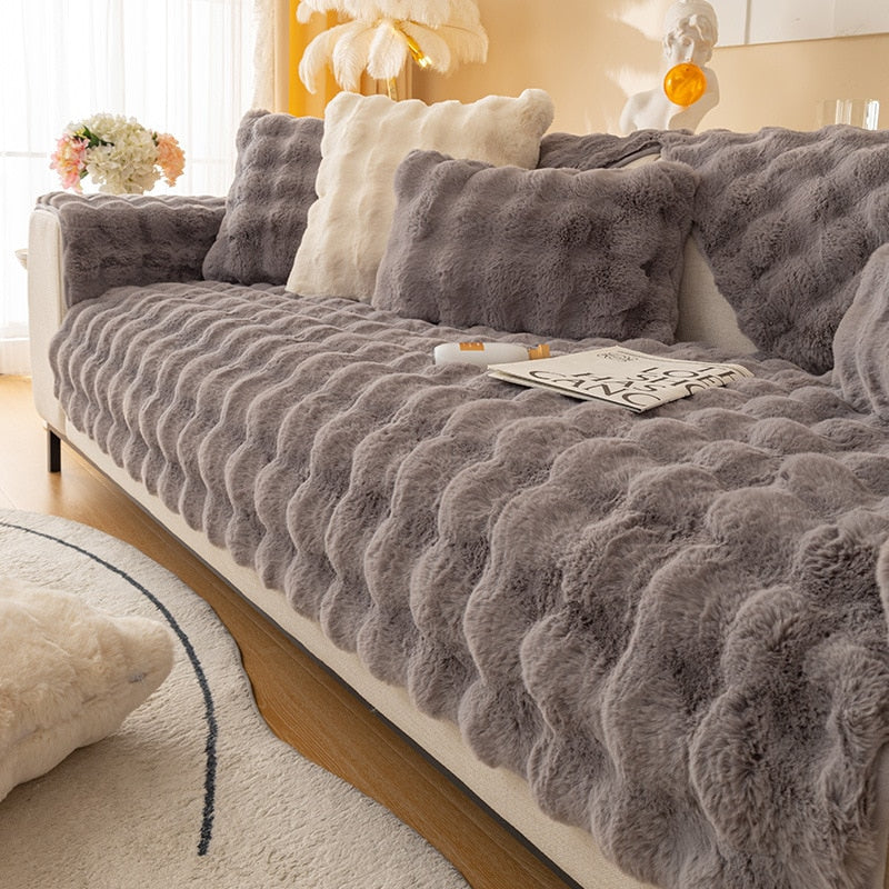 Cosy Plush Solid Colour Non-slip Sofa Cover