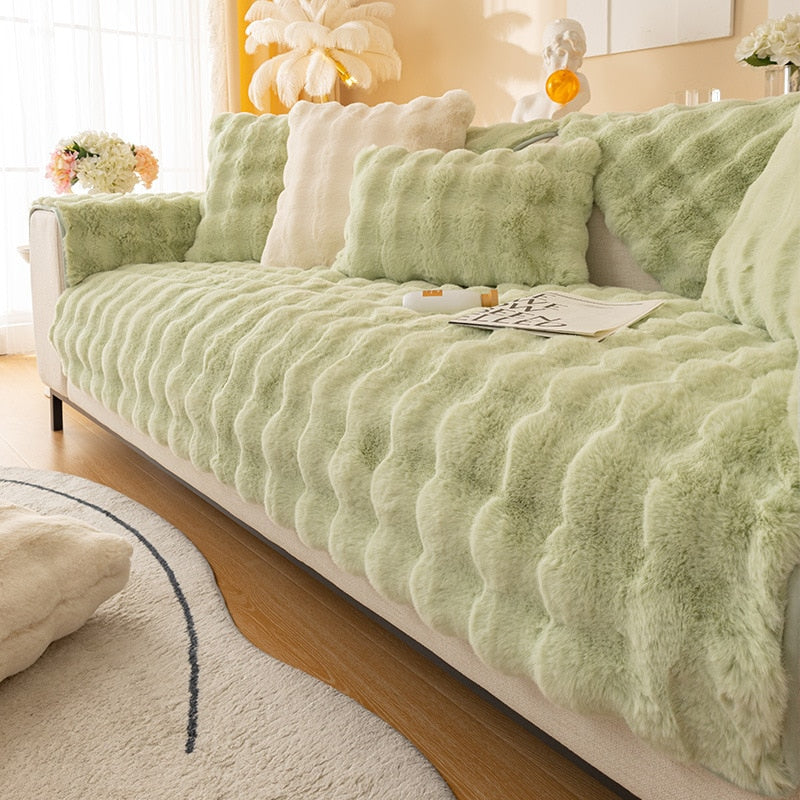 Cosy Plush Solid Colour Non-slip Sofa Cover