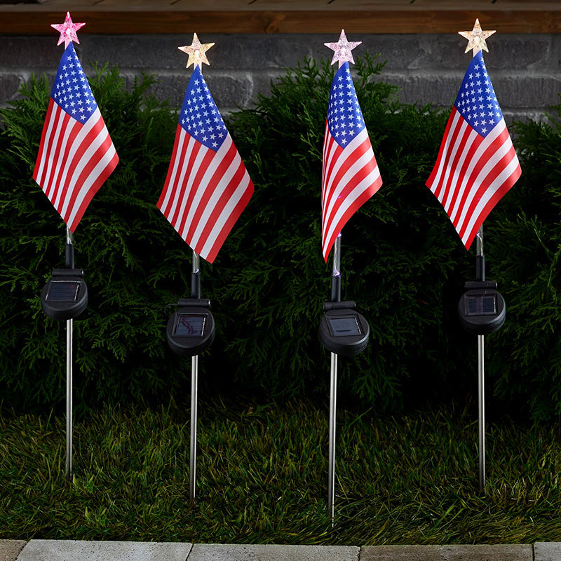 Set of 4 American Flag Solar Garden Stake