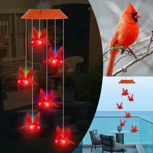 Solar Cardinal Red Bird Wind Chime Light