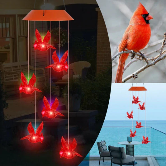 Solar Cardinal Red Bird Wind Chime Light