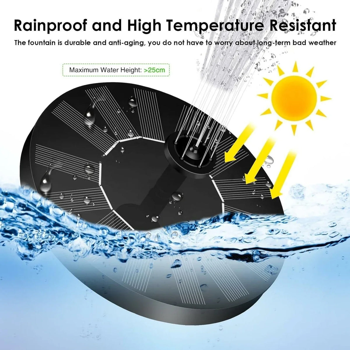 Solar Water Fountain Pump for Bird Bath with 6 Nozzles