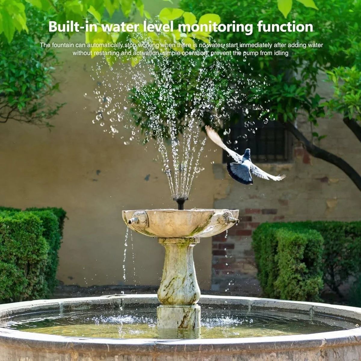 Solar Water Fountain Pump for Bird Bath with 6 Nozzles