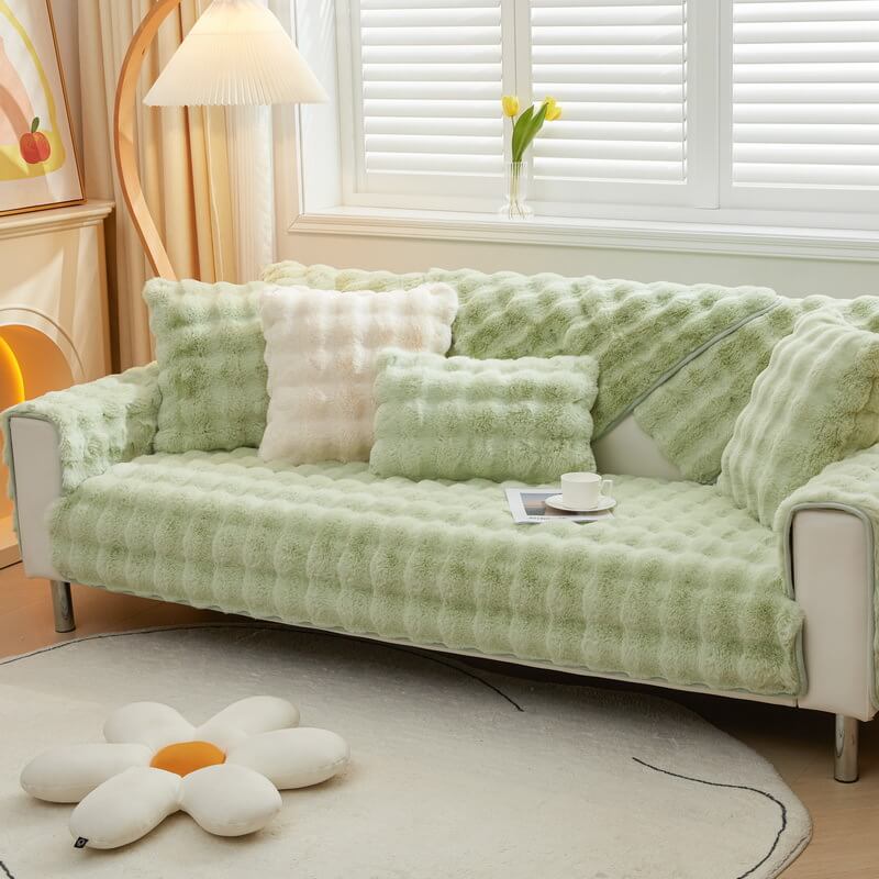 Cosy Plush Solid Colour Non-slip Sofa Cover