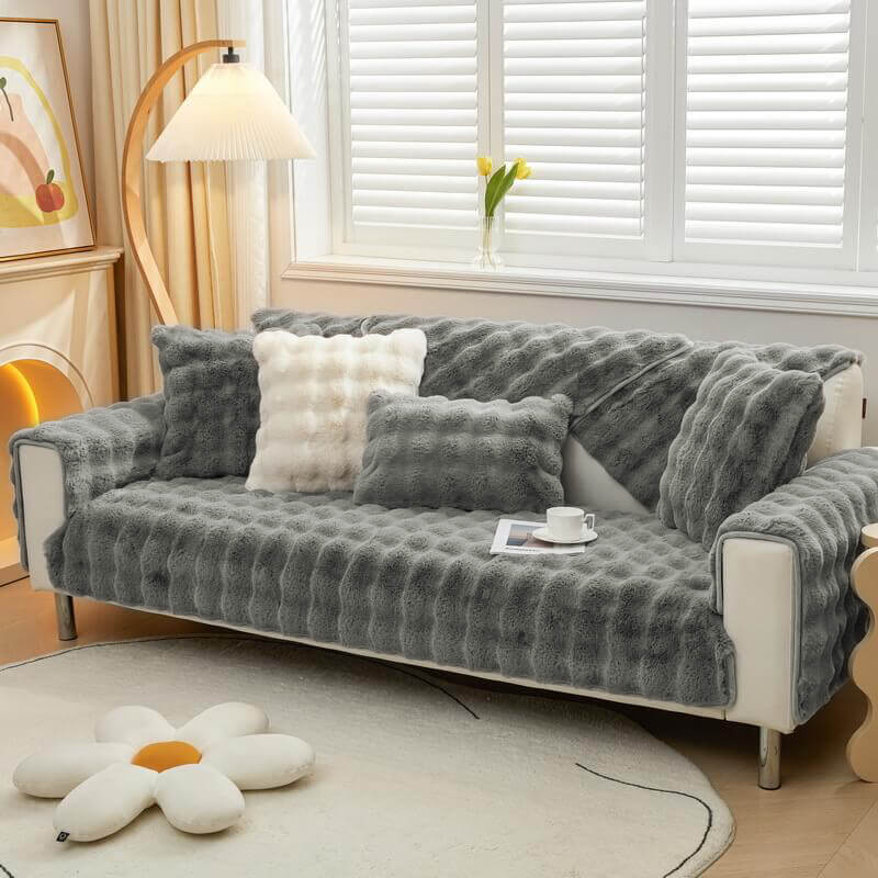 Cosy Plush Solid Colour Non-slip Sofa Cover