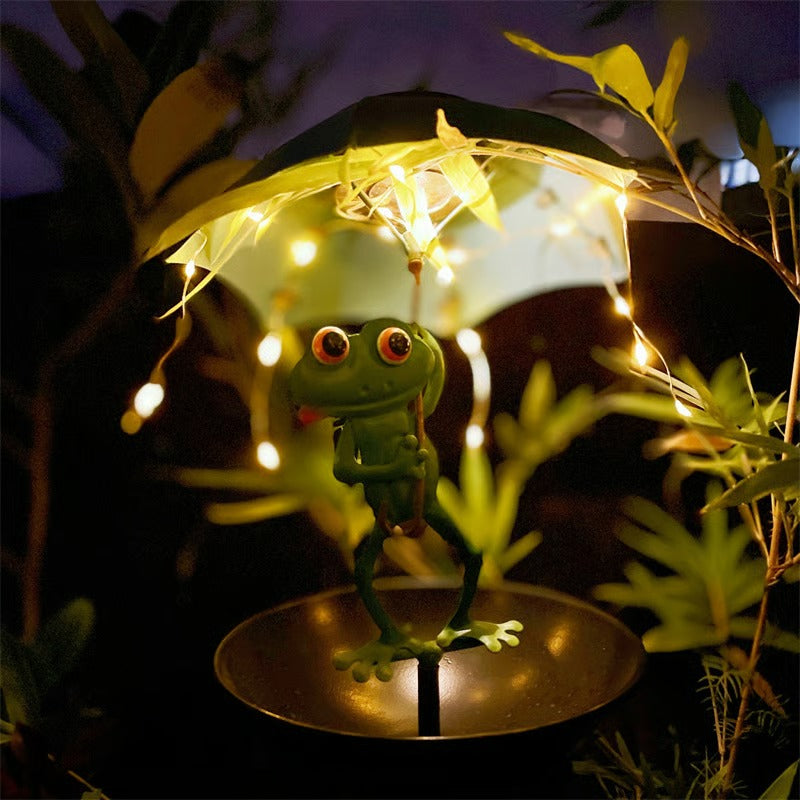 Solar-Powered LED Animal Umbrella Light with Bird Feeder