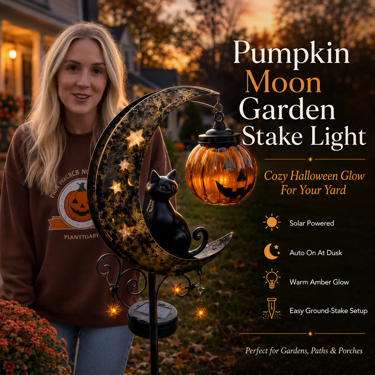 🎃Halloween Early Bird Special Sale 49% OFF-Pumpkin Moon Solar Garden Stake Light