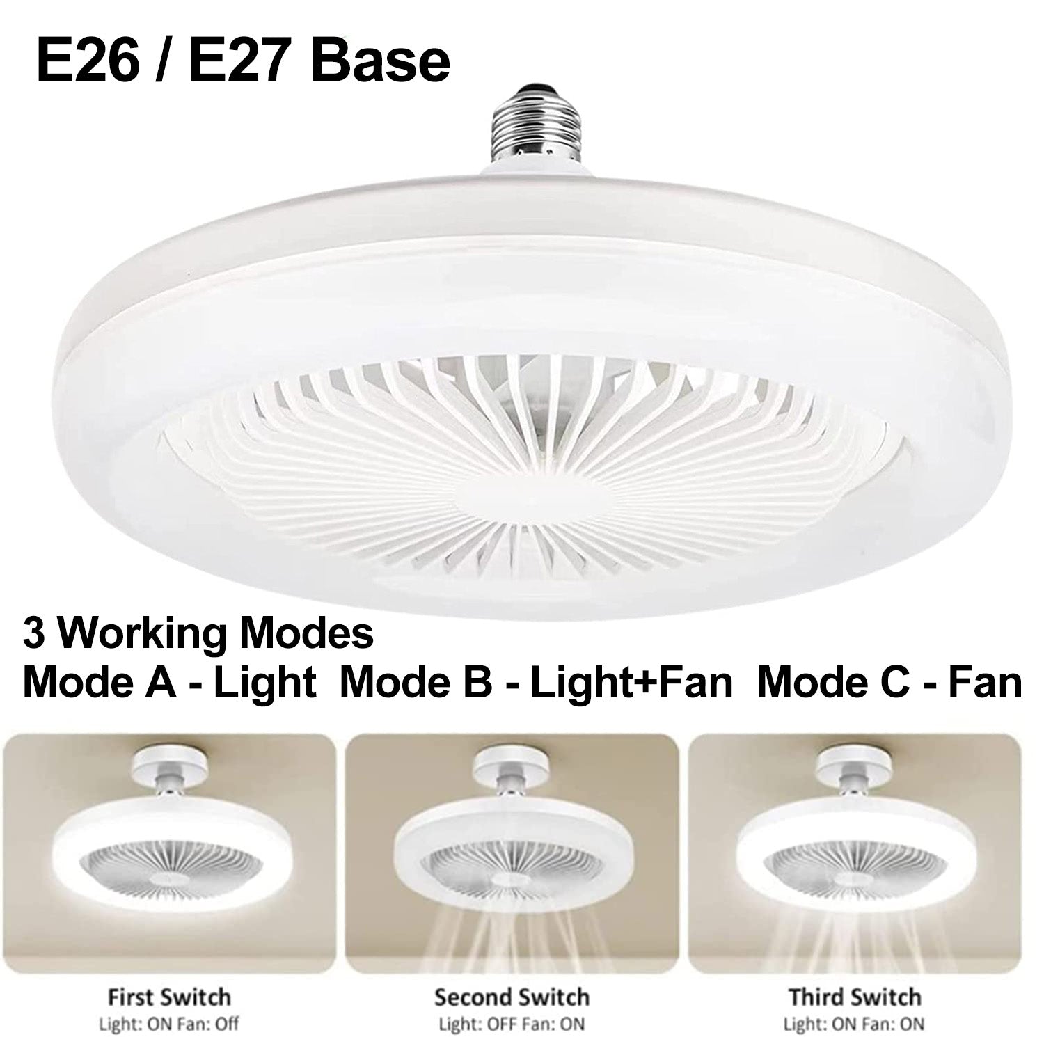 Socket Fan Ceiling Fan with Light & Remote E26/E27 Base – LedLightLife