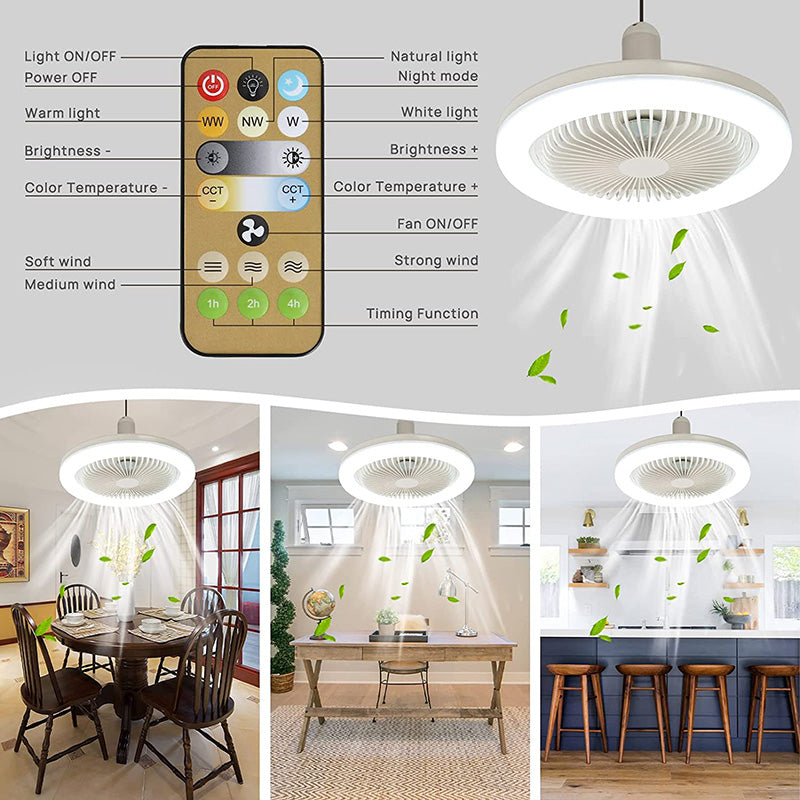 Socket Fan Ceiling with Light, Screw into Any Light Socket, with Remote Control